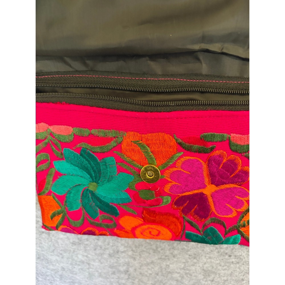 Mexican Floral Embroidered Crossbody Bag Pink Boho Tassel Festival Handbag - Picture 8 of 9